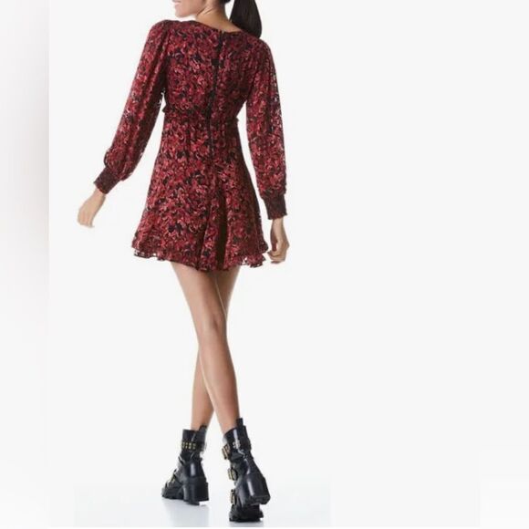 NWOT ALICE + Olivia Briar Floral Blouson Long Sleeve Silk Blend Dress SIZE 2 - Picture 10 of 16